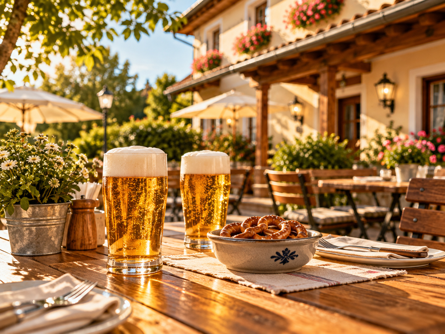 Gedeckte Tische im Grünen